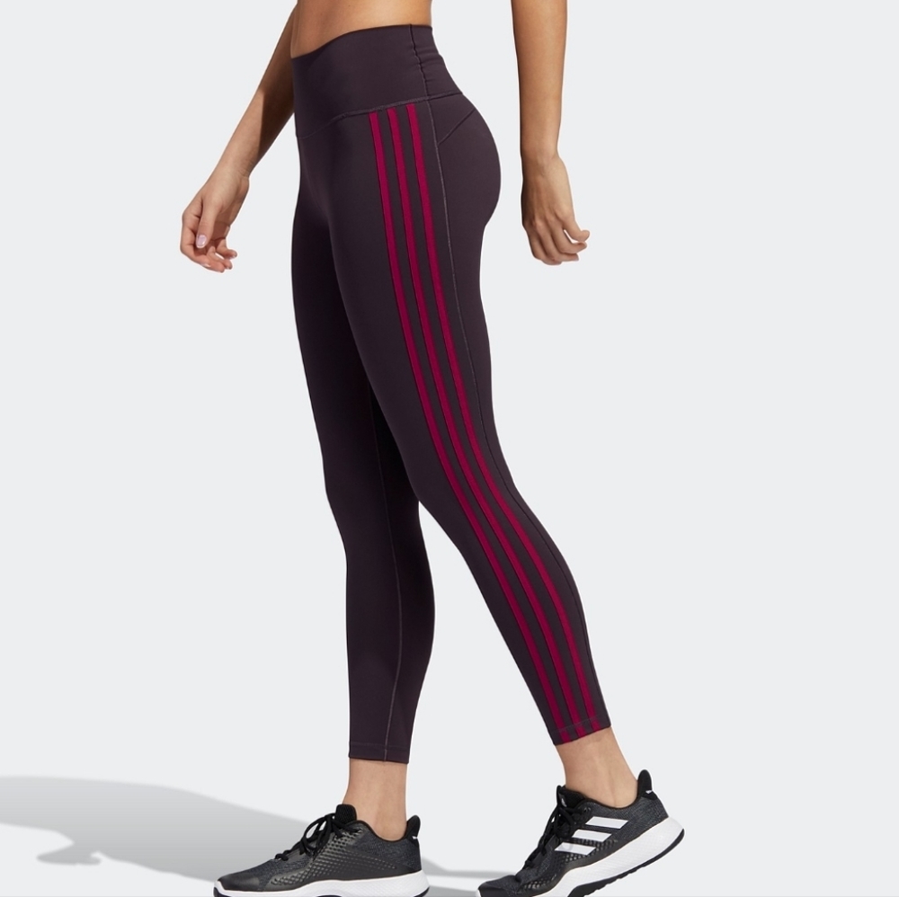 ADIDAS BELIEVE THIS 2.0 3-STRIPES 7/8 TIGHTS Size Large Pink/Plum 24” Inseam
